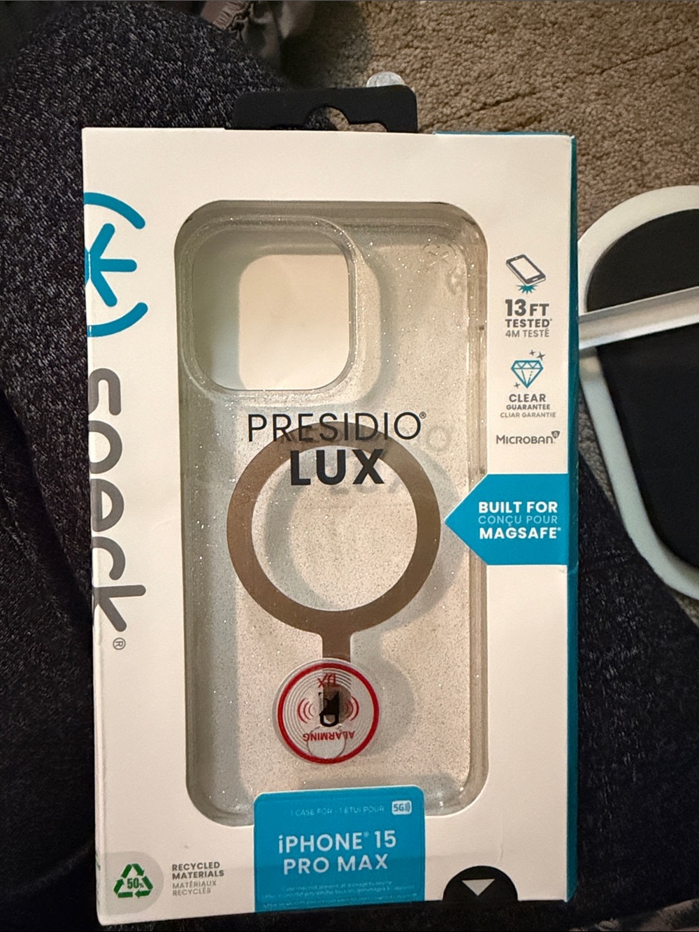 speck Presidio LUX Clear Glitter iPhone 15 Pro Max Case with MagSafe Ring
